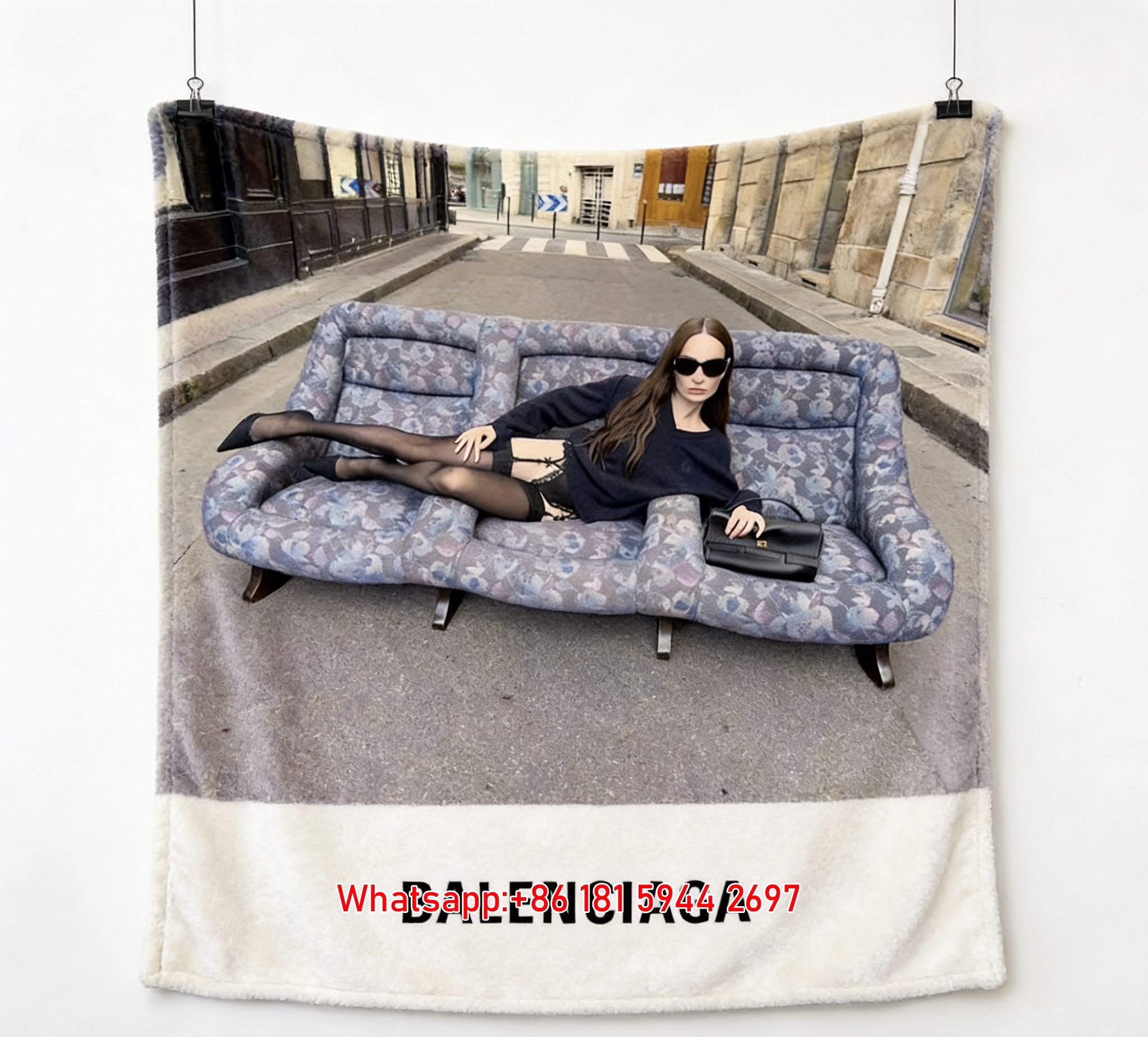Balenciaga Street Style Flannel Throw Blanket for Sofa and Wall Decor BA304